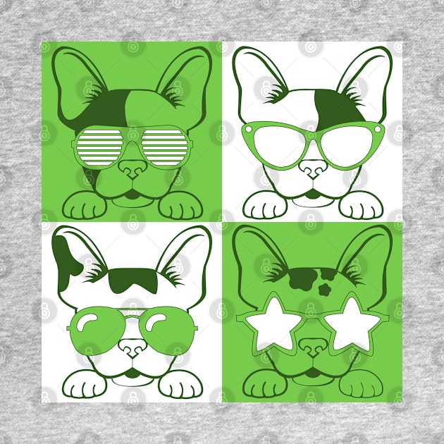 Frenchies with Glasses Green by LotusArtStudio